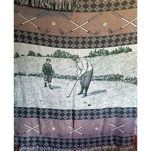 Golf Throw Blanket Fringed 57X51